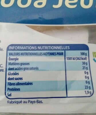 Gouda jeune nutrition facts table