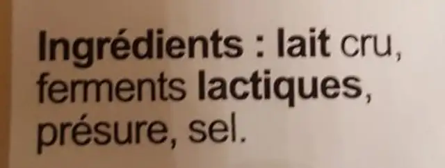 Comté affiné 10 mois en cave ingredients label