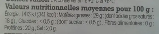 Fourme d'Ambert nutrition facts table