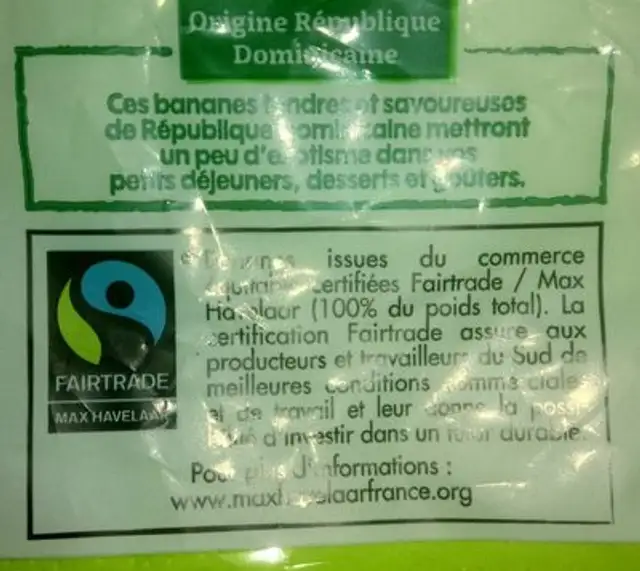 Bananes bio ingredients label