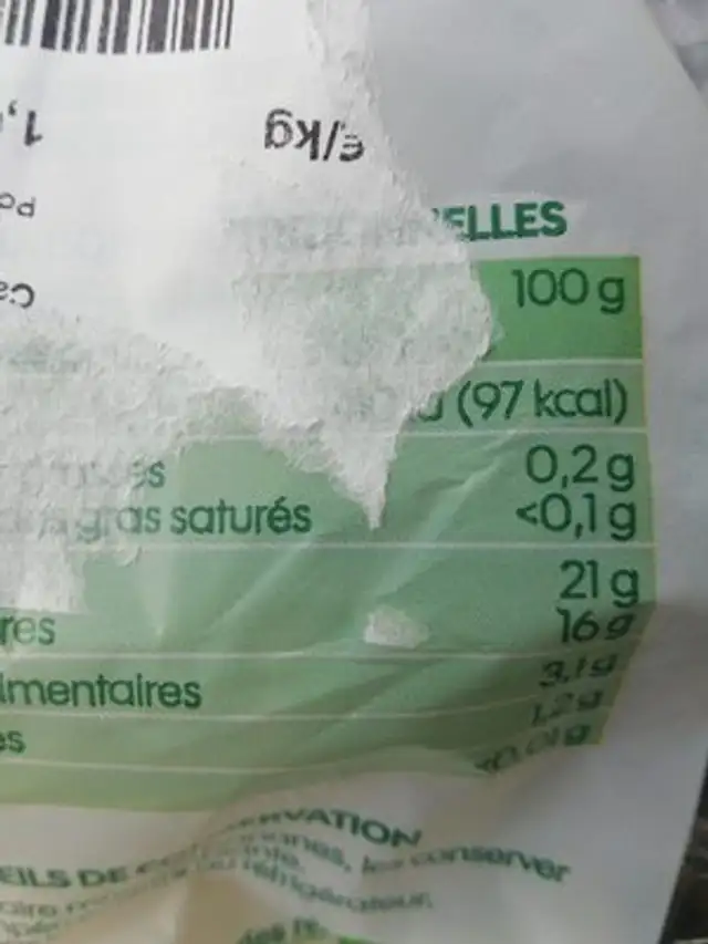 Banane ingredients label