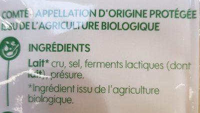 Comté au lait cru ingredients label