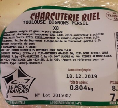 Saucisses Toulouse oignons persil