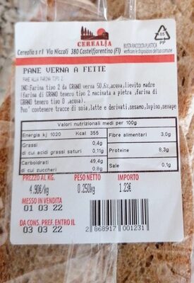 Pane Verna a Fette front packaging