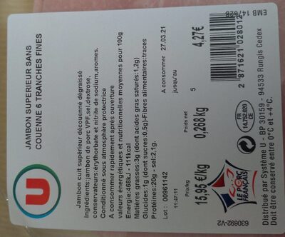 Jambon supérieur sans couenne