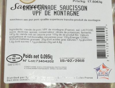 Chiffonnade saucisson VPF de montagne