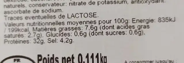 Chiffonade de viande séchée vpf de montagne nutrition facts table