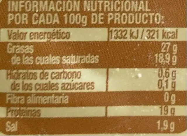 Gorgonzola Dop nutrition facts table