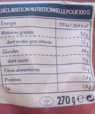 Gnocchi a poêler Epinards nutrition facts table