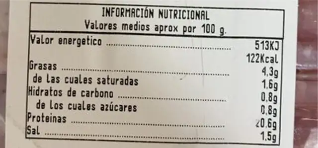 Lomo de cerdo al ajillo nutrition facts table