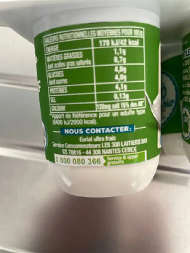 Les 300 laitiers BIO nutrition facts table