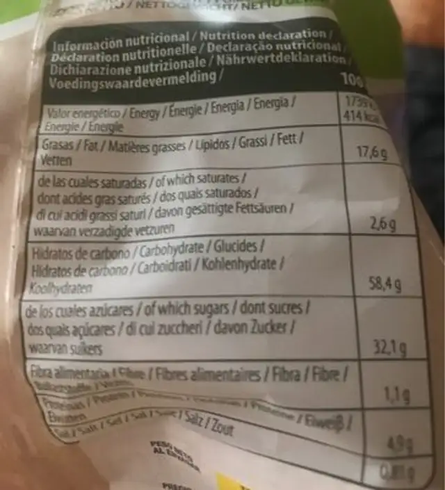 Magdalenas BIO nutrition facts table