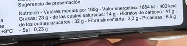 Tartaletas de coco al cacao nutrition facts table