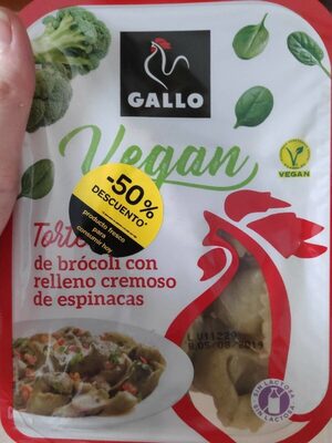 Vegan tortelini de brócoli con relleno cremoso de espinacas front packaging