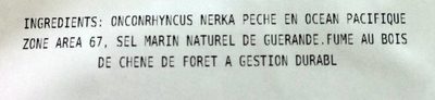 Saumon sauvage rouge fumé ingredients label