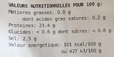 Lieu Noir Fume (tranches) ingredients label