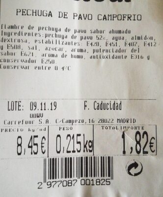 Pechuga de pavo front packaging