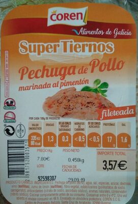 Pechuga de pollo marinada al pimentón front packaging