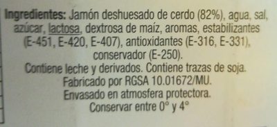 Jamón cocido extra ingredients label