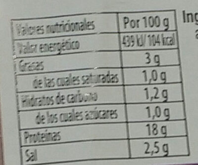 Jamón cocido extra nutrition facts table