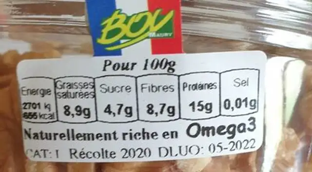 Cernaux de noix nutrition facts table