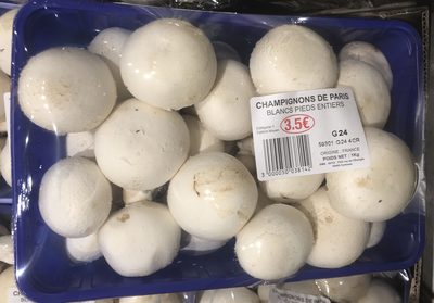 Champignons de Paris blancs pieds entiers front packaging