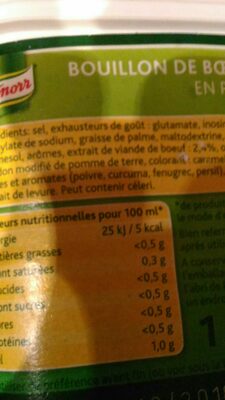 1KG Bouillon Boeuf Gastronomique Knorr ingredients label