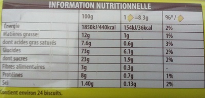 2X200G 24 Veritable Petit Beurre Lu nutrition facts table