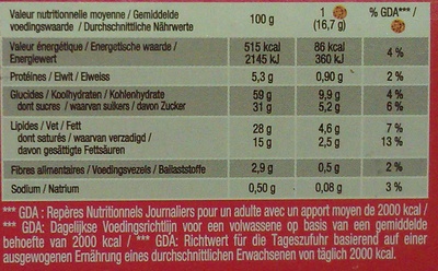 Hello! Cookies Nougatine nutrition facts table
