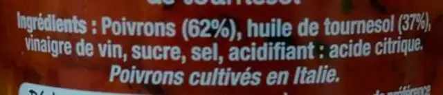 Poivrons grillés ingredients label