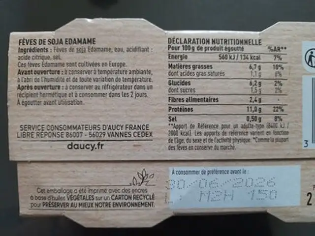 Fèves edamame ingredients label