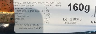 SAUMON FUME ANETH TR MAIN nutrition facts table