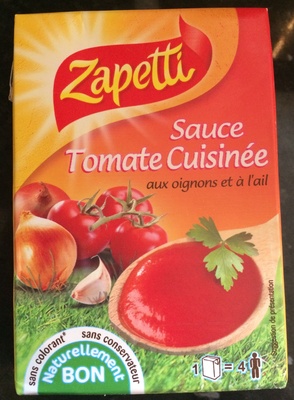 Sauce tomate cuisinée aux oignons et à l'ail front packaging