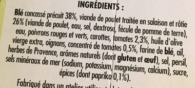 Poulet rôti blé cuisiné et tomates paprika ingredients label