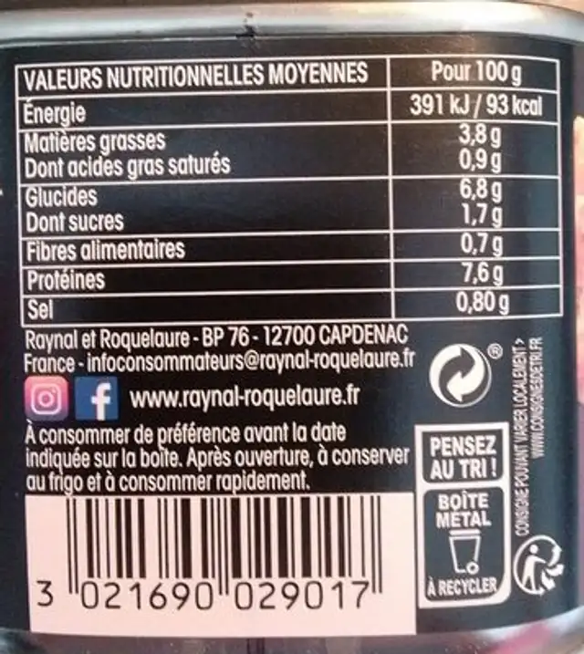 Lapin rôti petits légumes nutrition facts table