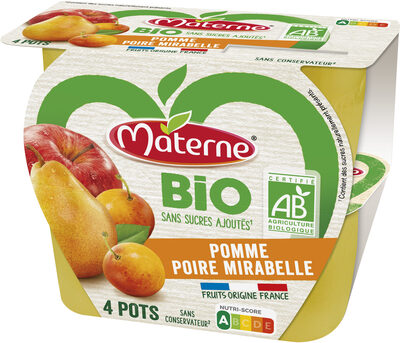 MATERNE Compotes Coupelles BIO Pomme Poire Mirabelle 4x100g