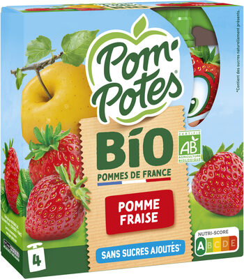POM'POTES Compotes Gourdes BIO Pomme Fraise 4x90g