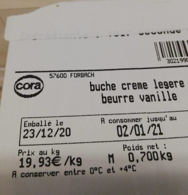 Bûche crème légère beurre vanille
