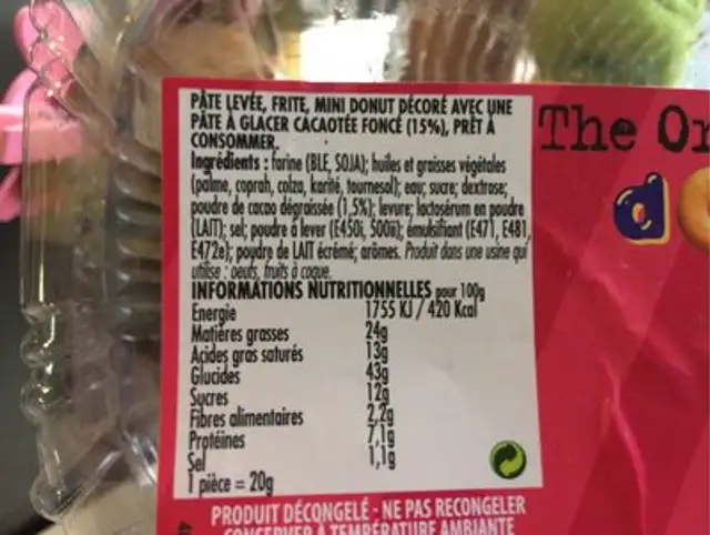 Doony’s nutrition facts table