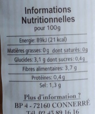 Radis noir lacto-fermenté BIO nutrition facts table