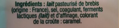 La tomme de brebis ingredients label