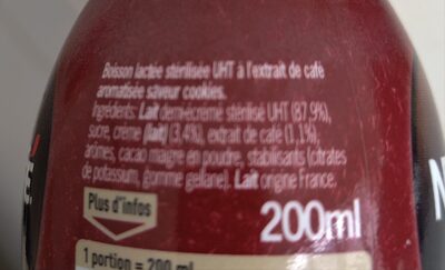 café latte froid saveur cookie ingredients label