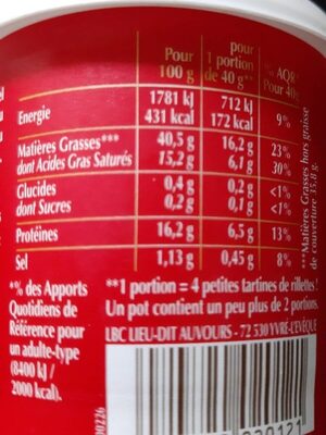 Bordeau Chesnel Rillettes du Mans The true nutrition facts table