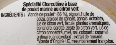 Poulet mariné citron vert ingredients label