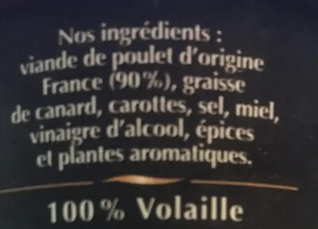 Rillettes De Poulet Roti ingredients label