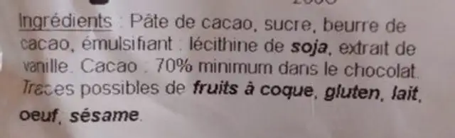 Napolitains sachet ingredients label