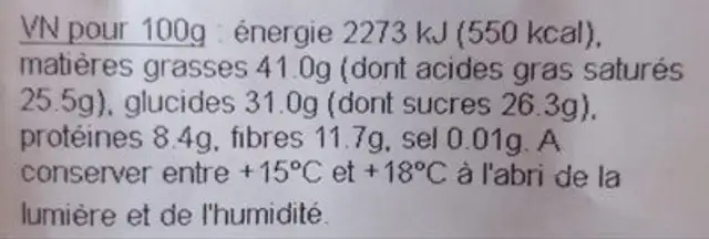 Napolitains sachet nutrition facts table