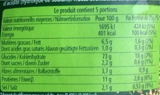 Bretzels aux herbes de provence nutrition facts table