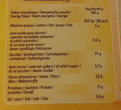 Braisotte Blé Tendre Rusks nutrition facts table