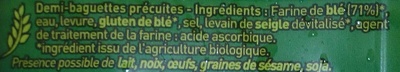 Petite fournée bio 2 demi-baguettes nature ingredients label